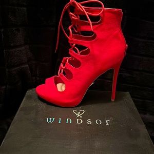 Sexy Red tie up heels, never worn!